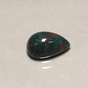 Pedra de sangue verde natural 1,90ct, formato de pêra, opaco