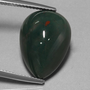 Pedra de sangue verde natural 11,41ct, formato de pêra, opaco