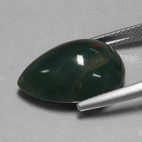 Pedra de sangue verde natural 11,41ct, formato de pêra, opaco