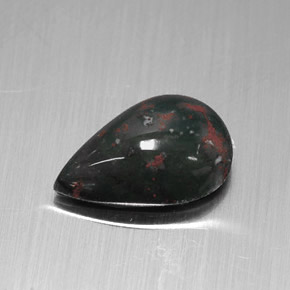 Pedra de sangue verde natural 1,51ct, formato de pêra, opaco