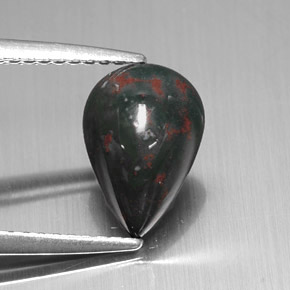Pedra de sangue verde natural 1,51ct, formato de pêra, opaco