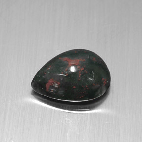 Pedra de sangue verde natural 1,42ct, formato de pêra, opaco