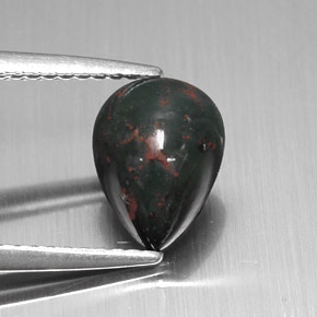 Pedra de sangue verde natural 1,42ct, formato de pêra, opaco
