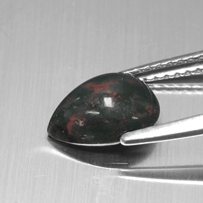 Pedra de sangue verde natural 1,42ct, formato de pêra, opaco