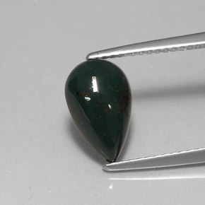 Pedra de sangue verde natural 1,66ct, formato de pêra, opaco