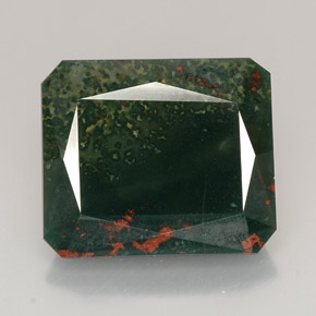 Pedra de Sangue verde manchado Natural 32.42ct, Corte Esmeralda, Opaco