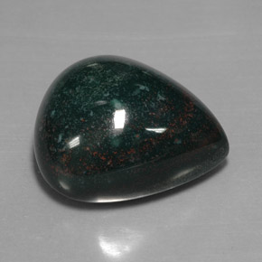 Pedra de sangue verde natural 46,24ct, formato de pêra, opaco