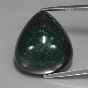 Pedra de sangue verde natural 46,24ct, formato de pêra, opaco