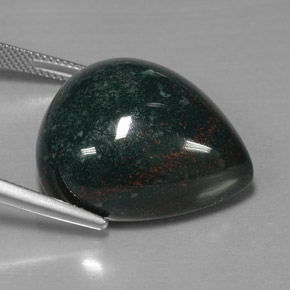 Pedra de sangue verde natural 46,24ct, formato de pêra, opaco