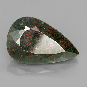 Pedra de Sangue verde manchado Natural 7.74ct, Formato de pêra, Opaco