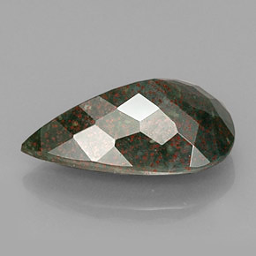 Pedra de Sangue verde manchado Natural 7.74ct, Formato de pêra, Opaco