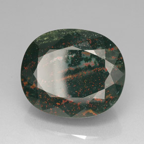 Pedra de sangue verde natural 76,20ct, corte oval, opaco