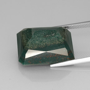 Pedra de Sangue verde manchado Natural 22.40ct, Corte Esmeralda, Opaco