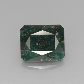 Pedra de sangue verde natural 8,62ct, corte esmeralda, opaco