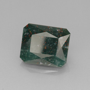Pedra de sangue verde natural 8,62ct, corte esmeralda, opaco