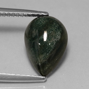 Pedra de sangue verde natural 2,71ct, formato de pêra, opaco