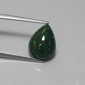 Pedra de sangue verde natural 5,86ct, formato de pêra, opaco
