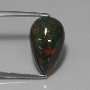 Pedra de sangue verde natural 5,89ct, formato de pêra, opaco