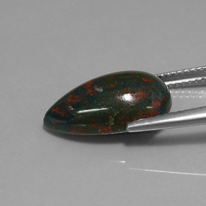 Pedra de sangue verde natural 5,89ct, formato de pêra, opaco
