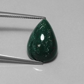 Pedra de sangue verde natural 9,87ct, formato de pêra, opaco