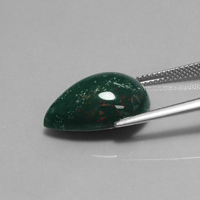 Pedra de sangue verde natural 9,87ct, formato de pêra, opaco