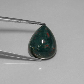 Pedra de sangue verde natural 15,43ct, formato de pêra, opaco