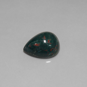 Pedra de sangue verde natural 15,43ct, formato de pêra, opaco
