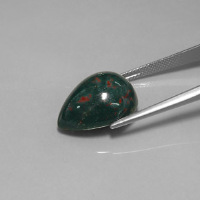 Pedra de sangue verde natural 15,43ct, formato de pêra, opaco