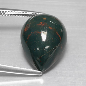 Pedra de sangue verde natural 12,07ct, formato de pêra, opaco