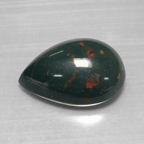 Pedra de sangue verde natural 12,07ct, formato de pêra, opaco