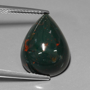 Pedra de Sangue verde manchado Natural 10.26ct, Formato de pêra, Opaco
