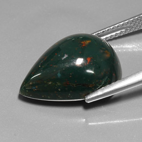 Pedra de Sangue verde manchado Natural 10.26ct, Formato de pêra, Opaco