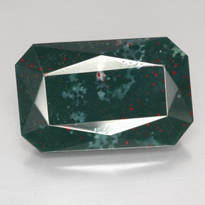 Pedra de Sangue verde manchado Natural 34.37ct, Corte Esmeralda, Opaco