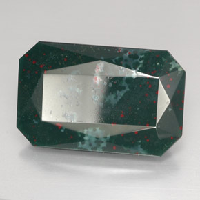 Pedra de Sangue verde manchado Natural 34.37ct, Corte Esmeralda, Opaco