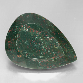 Pedra de sangue verde natural 46,95ct, formato de pêra, opaco