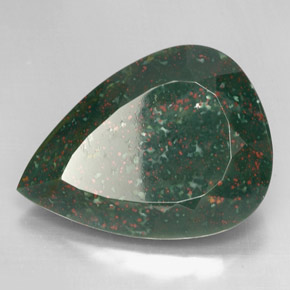 Pedra de sangue verde natural 46,95ct, formato de pêra, opaco