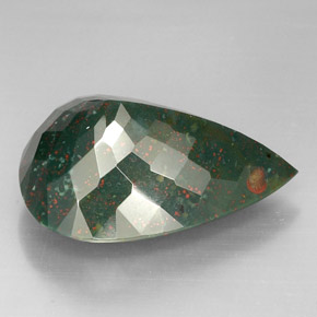 Pedra de sangue verde natural 46,95ct, formato de pêra, opaco