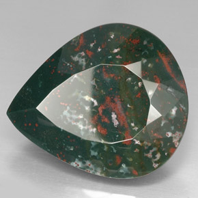 Pedra de sangue verde natural 74,01ct, formato de pêra, opaco