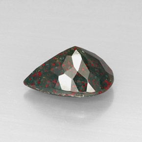 Pedra de sangue verde natural 4,83ct, formato de pêra, opaco