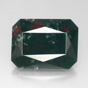 Pedra de sangue verde natural 21,74ct, corte esmeralda, opaco