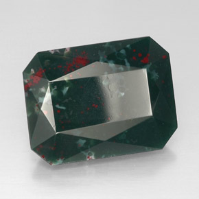 Pedra de sangue verde natural 21,74ct, corte esmeralda, opaco