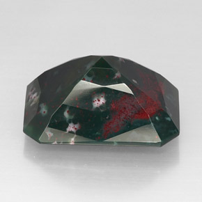 Pedra de sangue verde natural 21,74ct, corte esmeralda, opaco