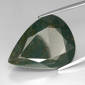 Pedra de sangue verde natural 39,39ct, formato de pêra, opaco