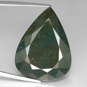 Pedra de sangue verde natural 39,39ct, formato de pêra, opaco