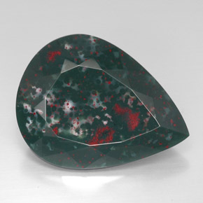 Pedra de Sangue verde manchado Natural 52.76ct, Formato de pêra, Opaco