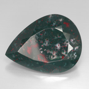 Pedra de Sangue verde manchado Natural 52.76ct, Formato de pêra, Opaco