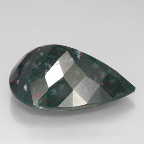 Pedra de Sangue verde manchado Natural 52.76ct, Formato de pêra, Opaco