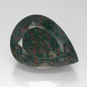 Pedra de Sangue verde manchado Natural 57.45ct, Formato de pêra, Opaco