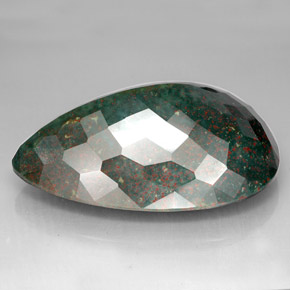 Pedra de sangue verde natural 214,05ct, formato de pêra, opaco