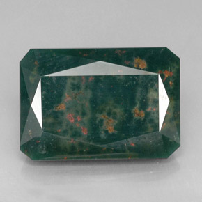 Pedra de sangue verde natural 21,75ct, corte esmeralda, opaco